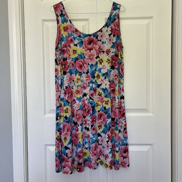 Womens Size XL Vintage 90s Y2K Pink Blue Floral Mini Ruffle Sundress Sleeveless - Picture 1 of 7